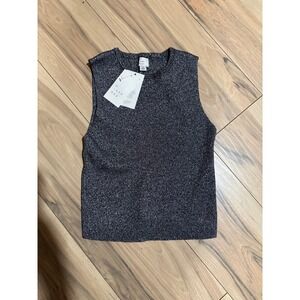 A New Day Women's Gray Metallic Sleeveless Ribbed Knit Tank Top - Size M